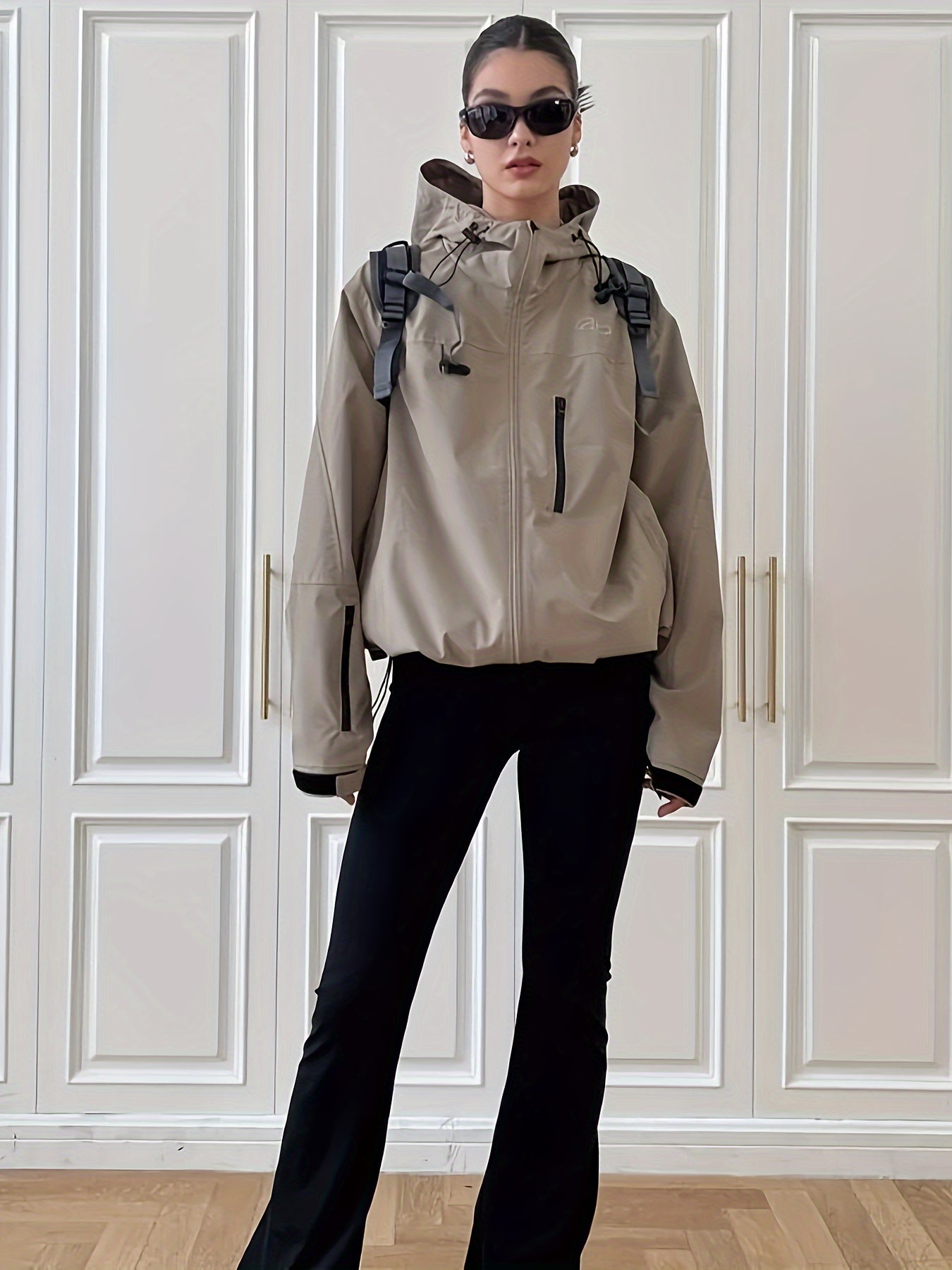 Stylish Contrast Trim Hoodie Jacket - Drawstring Closure for a Custom Fit - Effortlessly Chic Long Sleeve Loose Outwear Perfect for Spring & Fall - Womens Comfy Casual Closet Essential