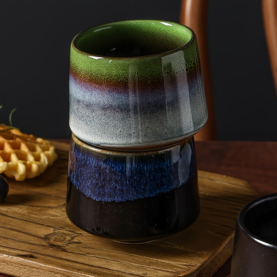 1pc Unique Japanese Kiln-Transformed Ceramic Coffee Mug 7.6oz - Glazed Drinkware for Cappuccino, Matcha, Milk, Artistic Design Ceramics Cup