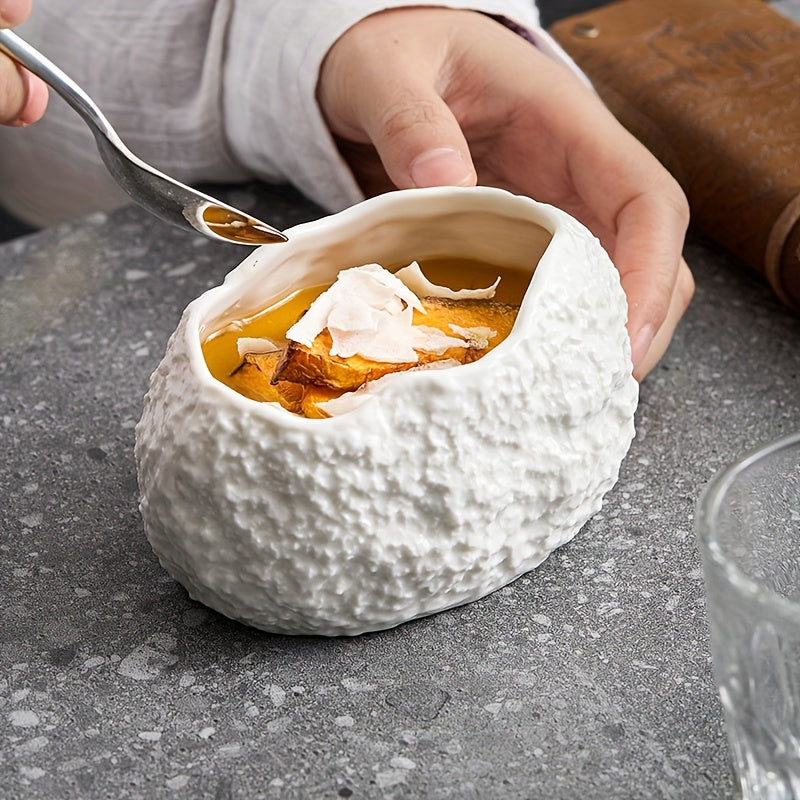 Handcrafted Ceramic Dandelion Bowl - Unique Rock Pattern Design For Desserts & Molecular Cuisine, Perfect For Home And Restaurant Use