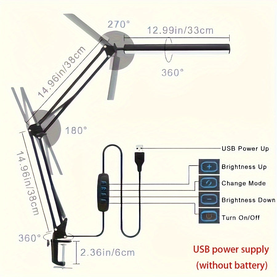 A Super Easy To Use Nail Lighting Tool, Clamp Light Reading Light, USB Desk Lamp, 3 Color Modes 10 Brightness, Eye Protection Book Clamp Light, 360° Flexible Gooseneck Clamp Light For Desktop Headboard Video Conferencing