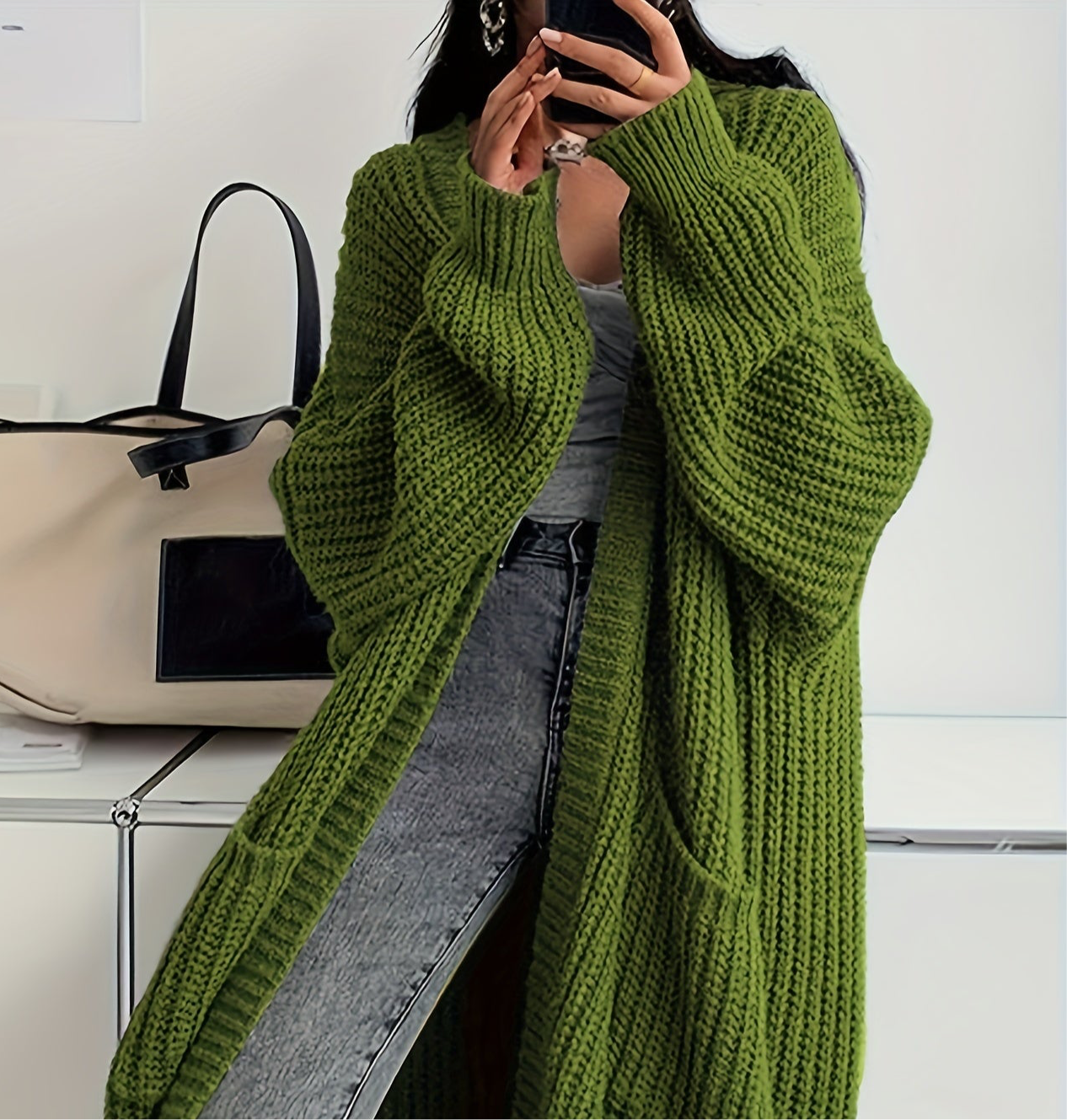 Cozy Solid Color Open Front Knitted Cardigan - Soft, Relaxed Fit, Long Sleeve Length, Casual Design - Perfect for Spring and Fall, Womens Clothing