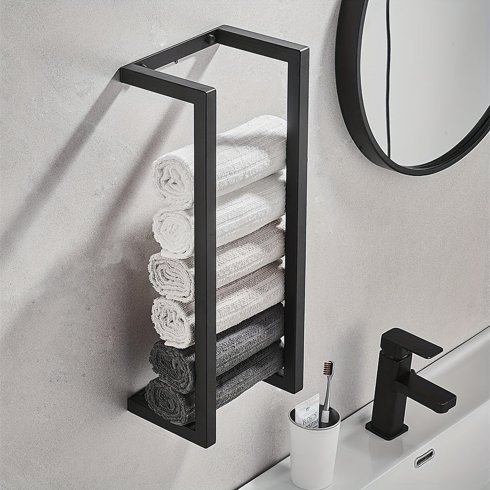 1pc Elegant Black Stainless Steel Toilet Paper Holder - Sleek, Space-Saving Design with Sturdy Bathroom Towel Bar - Multipurpose Towel Rack for Modern Home Bathrooms