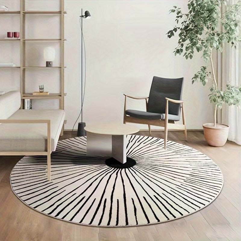 Soft & Fluffy Faux Cashmere Striped Round Rug - Non-Slip, Machine Washable For Bedroom, Living Room, Office Decor Washable Area Rug Washable Rug