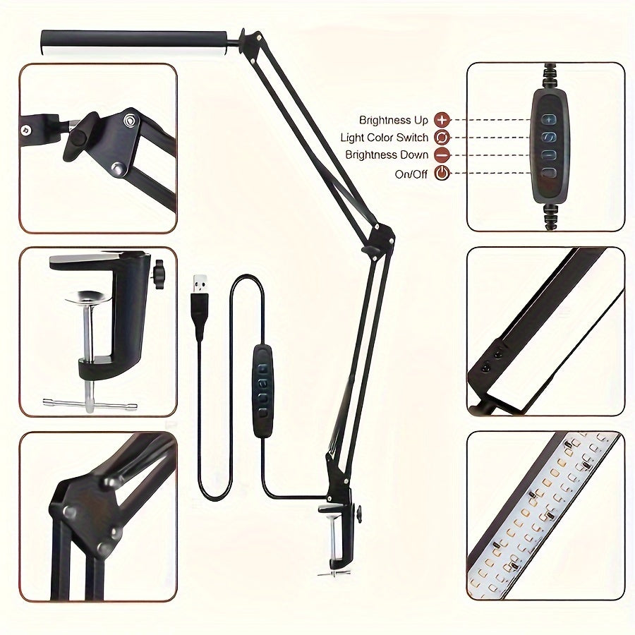 A Super Easy To Use Nail Lighting Tool, Clamp Light Reading Light, USB Desk Lamp, 3 Color Modes 10 Brightness, Eye Protection Book Clamp Light, 360° Flexible Gooseneck Clamp Light For Desktop Headboard Video Conferencing