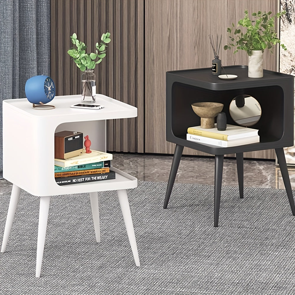 Modern Iron Art Bedside Table - Painted Finish, Nordic Style Sofa Side Cabinet with Cubby Storage, Creative Corner Coffee Table for Living Room and Bedroom