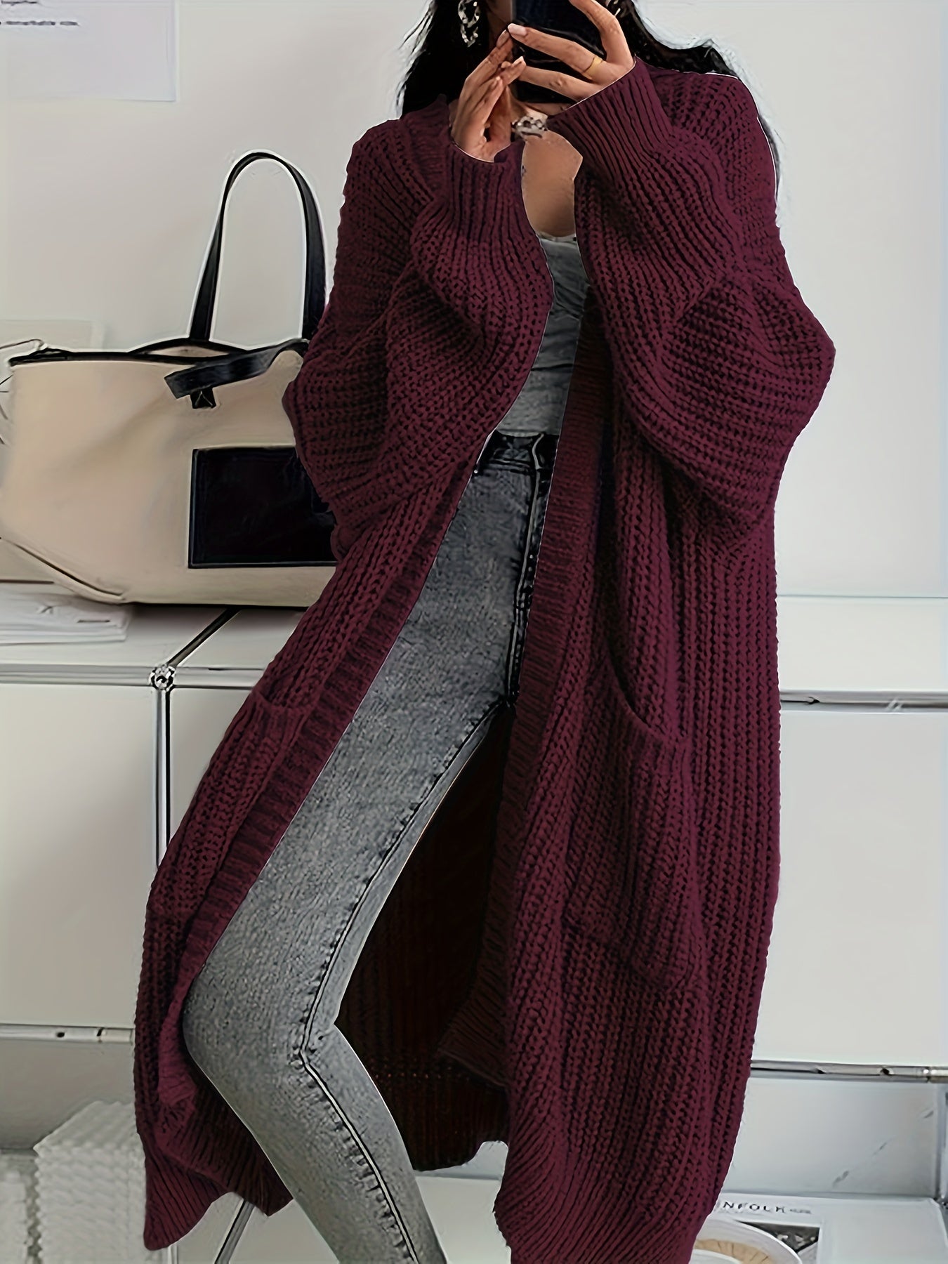 Cozy Solid Color Open Front Knitted Cardigan - Soft, Relaxed Fit, Long Sleeve Length, Casual Design - Perfect for Spring and Fall, Womens Clothing