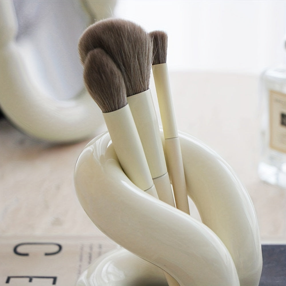 Modern Art Style Ceramic Makeup Brush Holder, Toothbrush And Toothpaste Stand, Minimalist Desktop Storage Rack For Bedroom And Bathroom