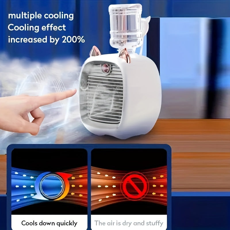1pc, USB Charging Mini Air Conditioning Fan Electric Fan Desktop Spray 1200mAh Three Gear Air Conditioning Water-cooling Fan USB Type-C Charging Spray Humidifier Fan Family Birthday Gift For Friends