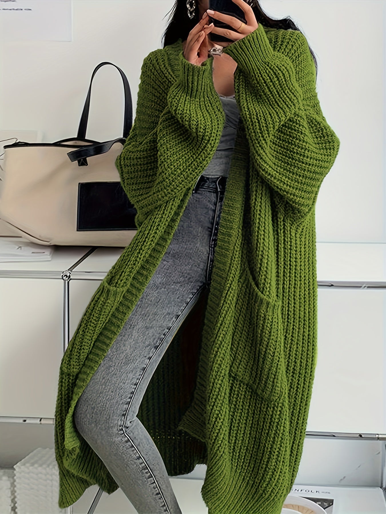 Cozy Solid Color Open Front Knitted Cardigan - Soft, Relaxed Fit, Long Sleeve Length, Casual Design - Perfect for Spring and Fall, Womens Clothing