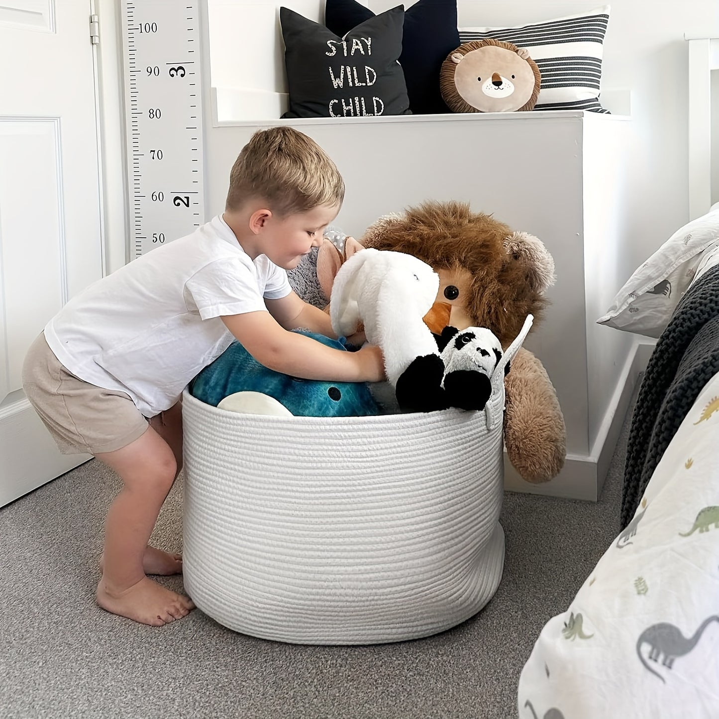 20x13 Large Woven Storage Basket - Classic, Open-Top Design for Organizing Towels, Pillows, Dirty Clothes, and Toys - Durable Fabric Construction, Convenient Handles, and Versatile for Bedroom, Dorm, and Home Decor