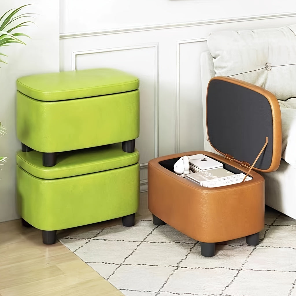 1pc Sofa Storage Stool - Plush Upholstered Compact Stool with Ample Storage, Shoe Changing Station, and Stackable Design - Ideal for Modern Minimalist Living Room, Wooden Construction, and Household Use