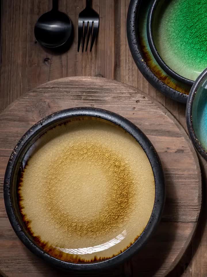 1pc Creative Kiln Ice Split Glaze Ceramic Plate, Japanese Sushi Sashimi Plate Dish, Salad Plate, Dessert Plate, For Home Kitchen Sushi Shop Restaurant, Tableware Accessories, Kitchen Supplies