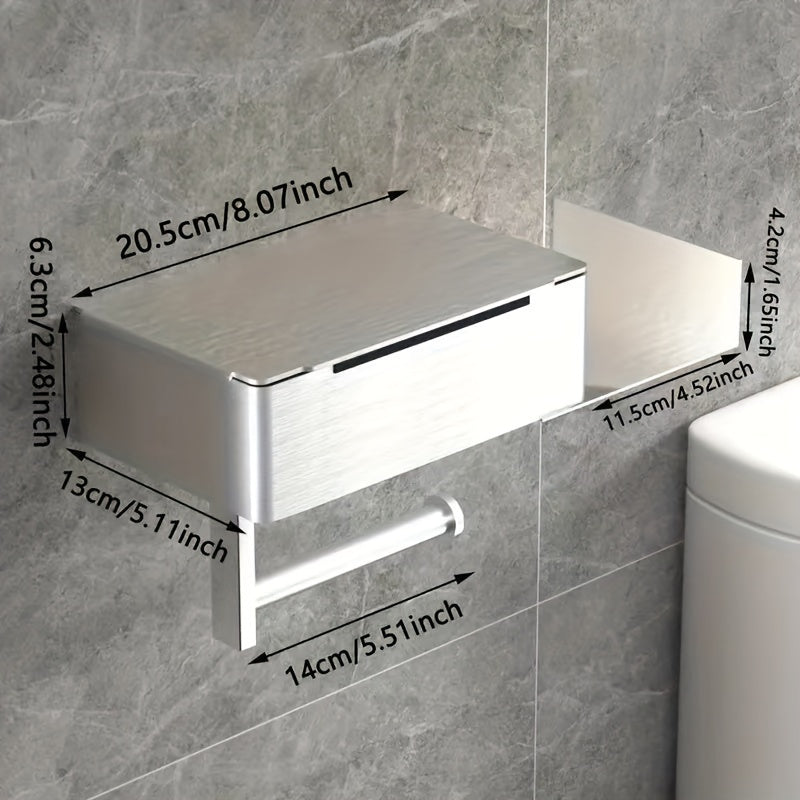 Self-Adhesive Toilet Paper Holder with Wet Wipe Storage Box - Stainless Steel Wall-Mounted Tissue Roll Dispenser, No-Drill Bathroom Accessory