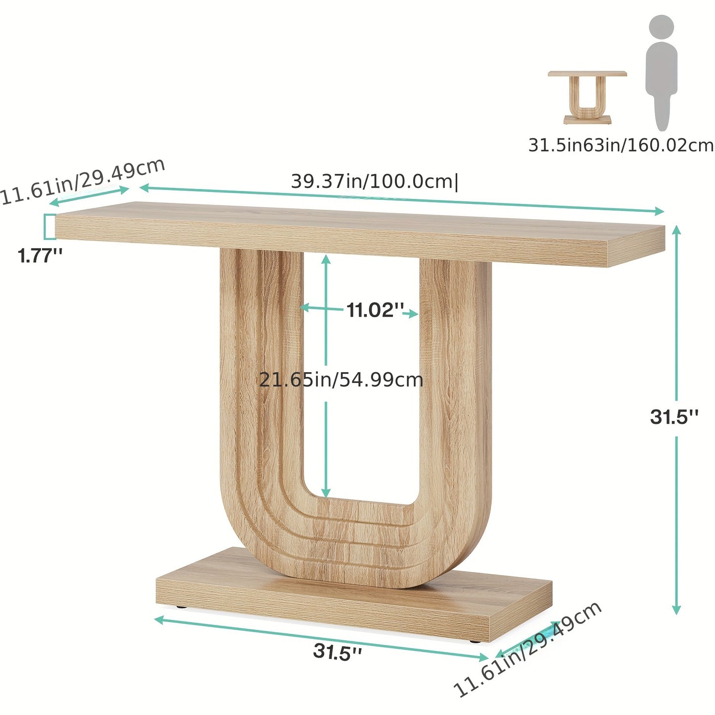 LITTLE TREE Farmhouse Entryway Table, 39" Narrow Console Table with Geometric Base, Wood Skinny Sofa Table Behind Couch with Storage for Living Room, Hallway, Foyer, Entrance