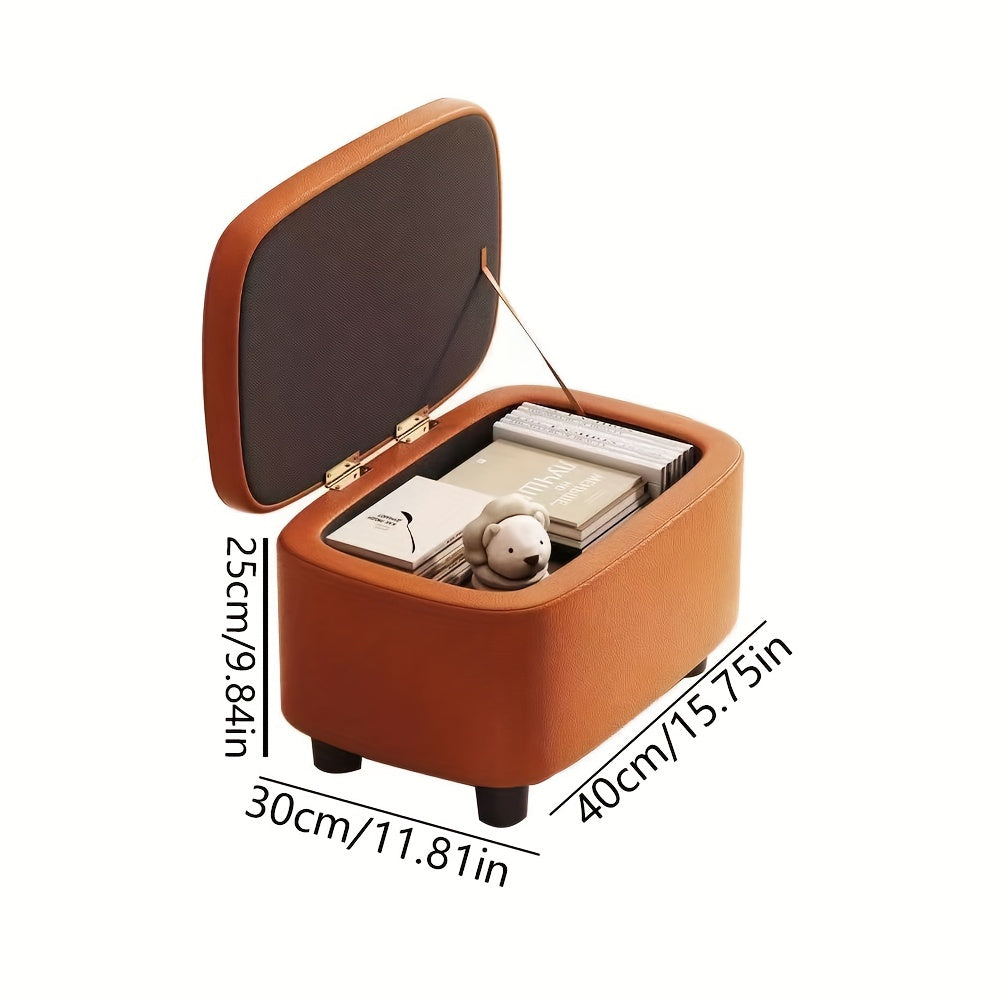 1pc Sofa Storage Stool - Plush Upholstered Compact Stool with Ample Storage, Shoe Changing Station, and Stackable Design - Ideal for Modern Minimalist Living Room, Wooden Construction, and Household Use