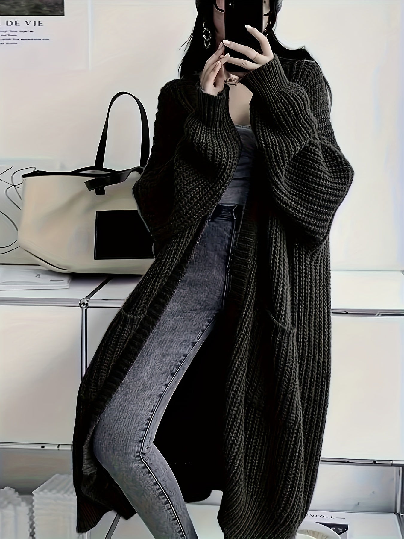 Cozy Solid Color Open Front Knitted Cardigan - Soft, Relaxed Fit, Long Sleeve Length, Casual Design - Perfect for Spring and Fall, Womens Clothing