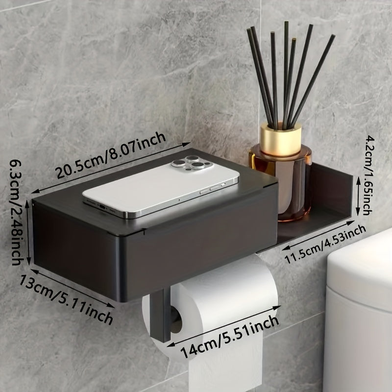 Self-Adhesive Toilet Paper Holder with Wet Wipe Storage Box - Stainless Steel Wall-Mounted Tissue Roll Dispenser, No-Drill Bathroom Accessory