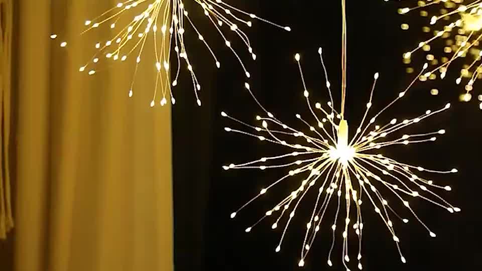 4 Pack, Suspended Solar Fireworks Light, 240/360/480 Leds Star Burst Light, Outdoor Waterproof, 8-Mode With Remote Control, Fairy Light, Eaves Garden Tree Christmas Decorative Light (Warm White)