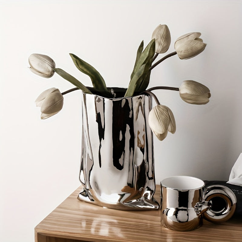 1pc, Exquisite Handcrafted Ceramic Flower Vase - Tall & Modern Design, Elevates Home Decor, Perfect for Living Room, Office, Dining Table, and Celebrations