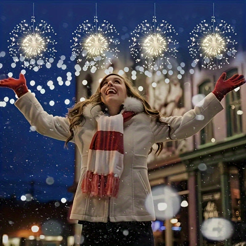 4 Pack, Suspended Solar Fireworks Light, 240/360/480 Leds Star Burst Light, Outdoor Waterproof, 8-Mode With Remote Control, Fairy Light, Eaves Garden Tree Christmas Decorative Light (Warm White)