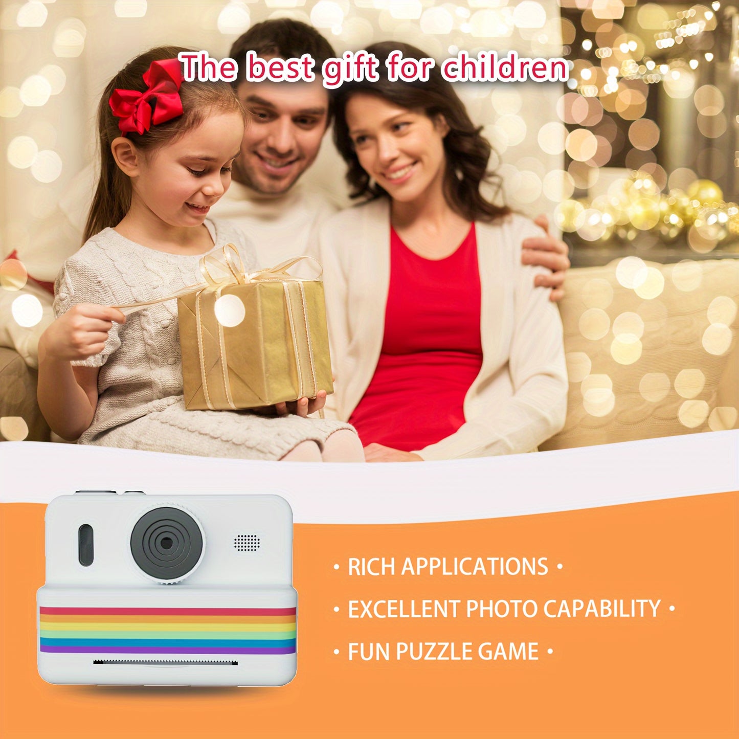 Instant Print Kids Camera 720P HD, USB Rechargeable Digital Camera with IPS Screen, Non-Waterproof Plastic Body, Lithium Polymer Battery 1500mAh, for Ages 3-12, Includes 3 Rolls of Photo Paper