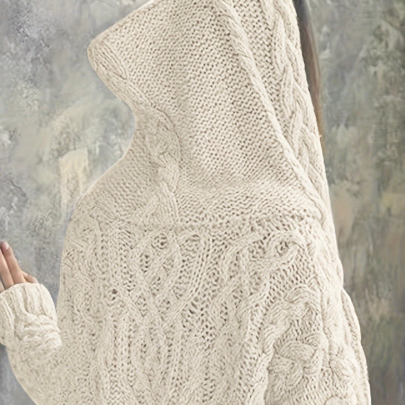 Chunky Knit Open Front Pocket Cardigan, Versatile Drop Shoulder Knitted Hooded Cardigan For Winter & Fall, Women's Clothing