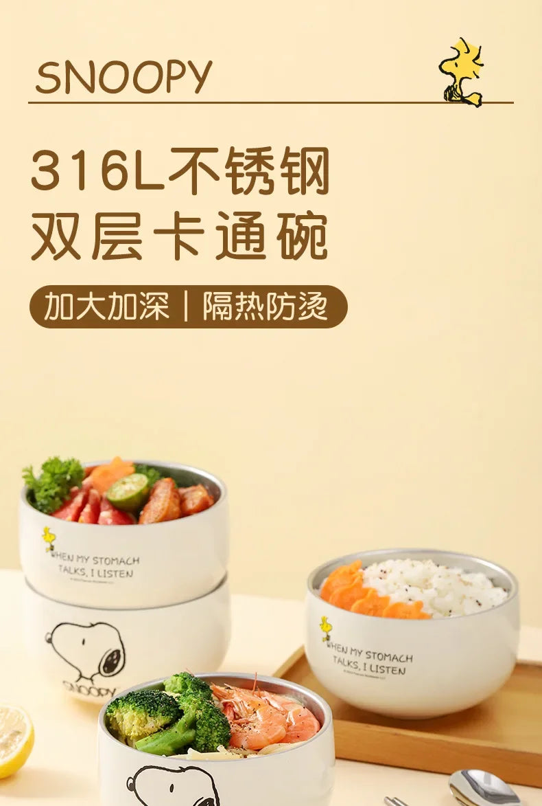 Snoopy Rice Bowl 316 Stainless Steel Household 2024 New High-Looking Personalized Cute Children's Bowl Kids Gift