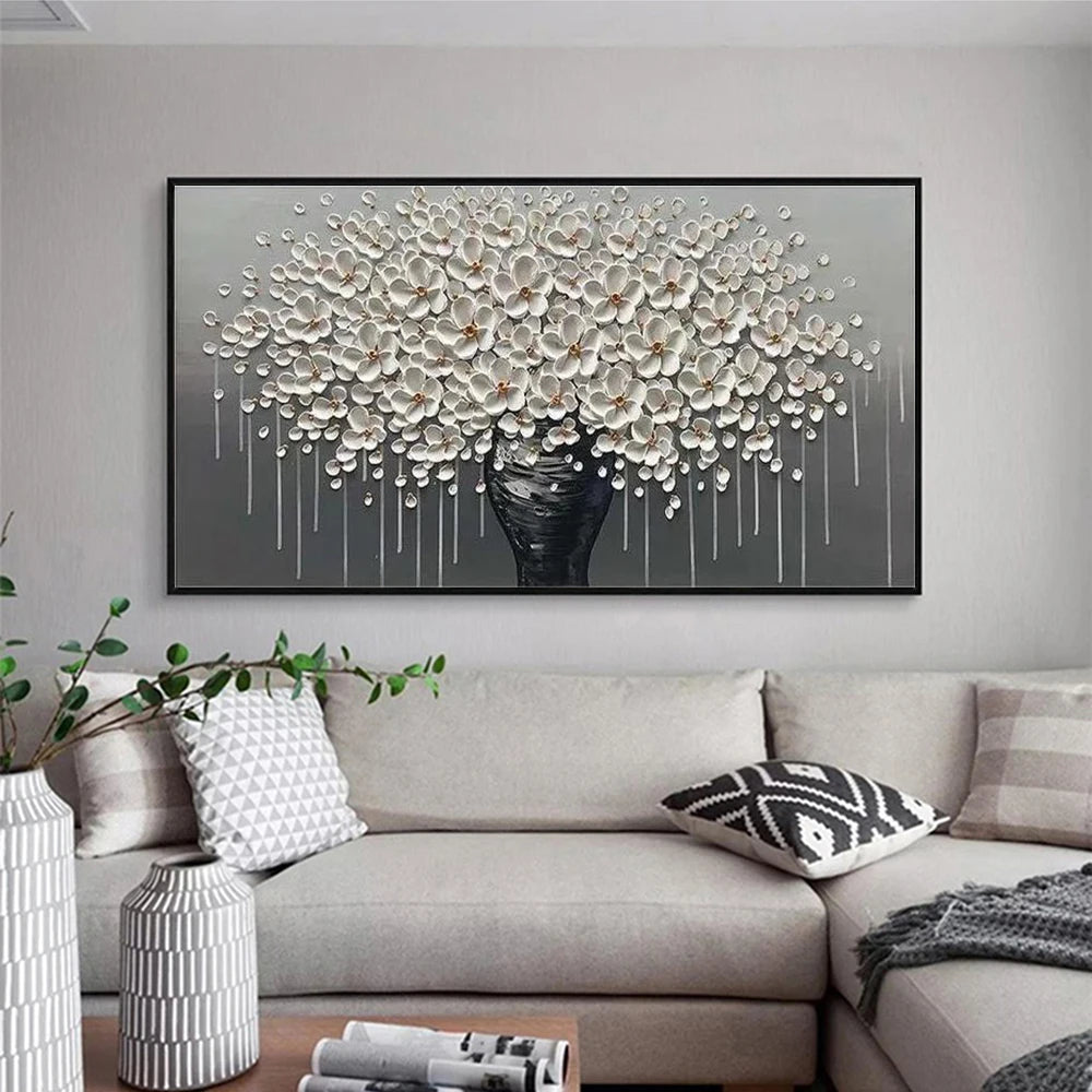 Modern Abstract White Flowers Vase Canvas Painting Posters Prints Texture Wall Art Picture for Living Room Home Decor Gift