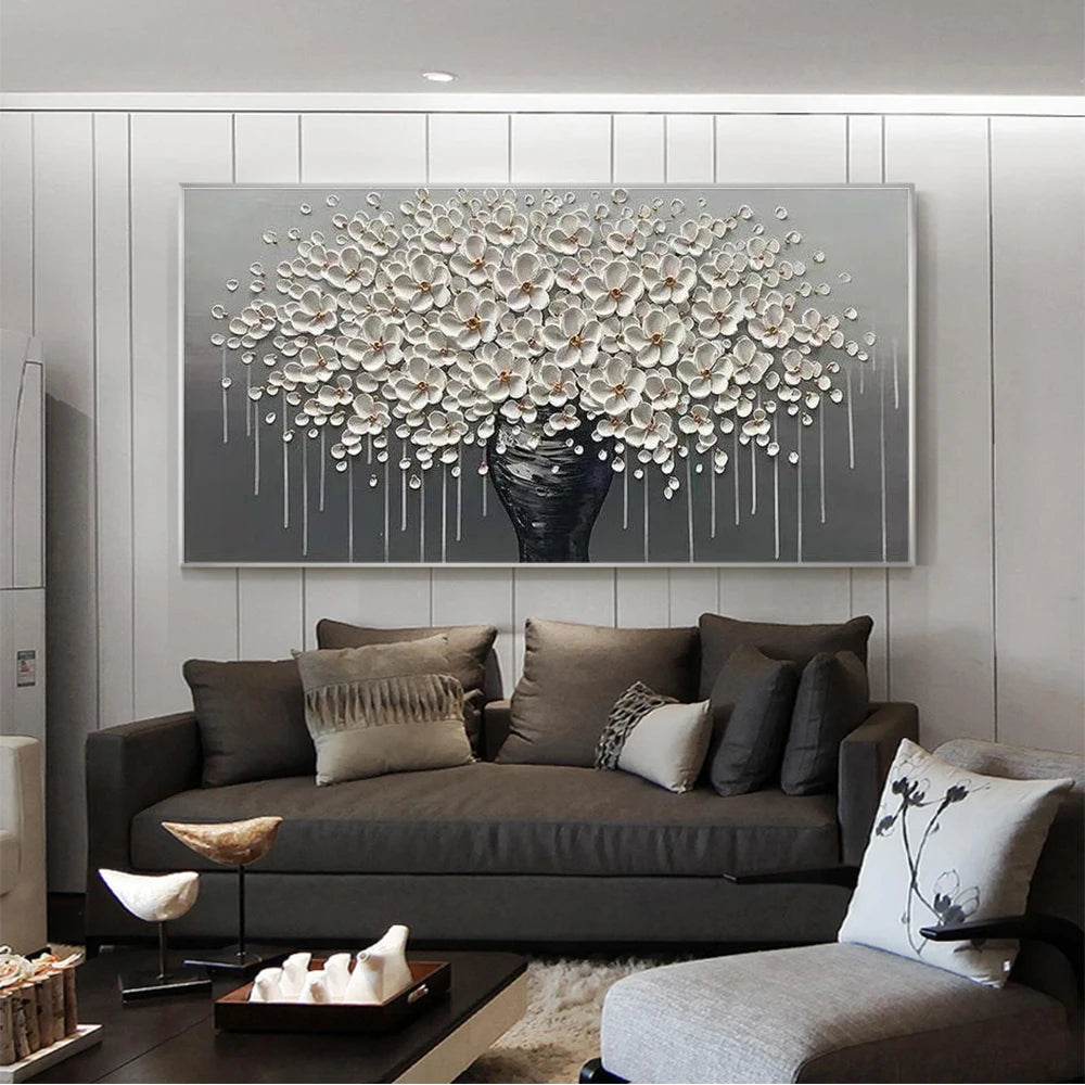 Modern Abstract White Flowers Vase Canvas Painting Posters Prints Texture Wall Art Picture for Living Room Home Decor Gift