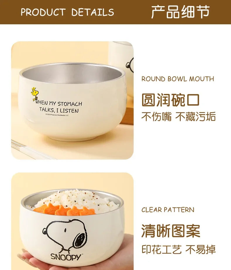 Snoopy Rice Bowl 316 Stainless Steel Household 2024 New High-Looking Personalized Cute Children's Bowl Kids Gift