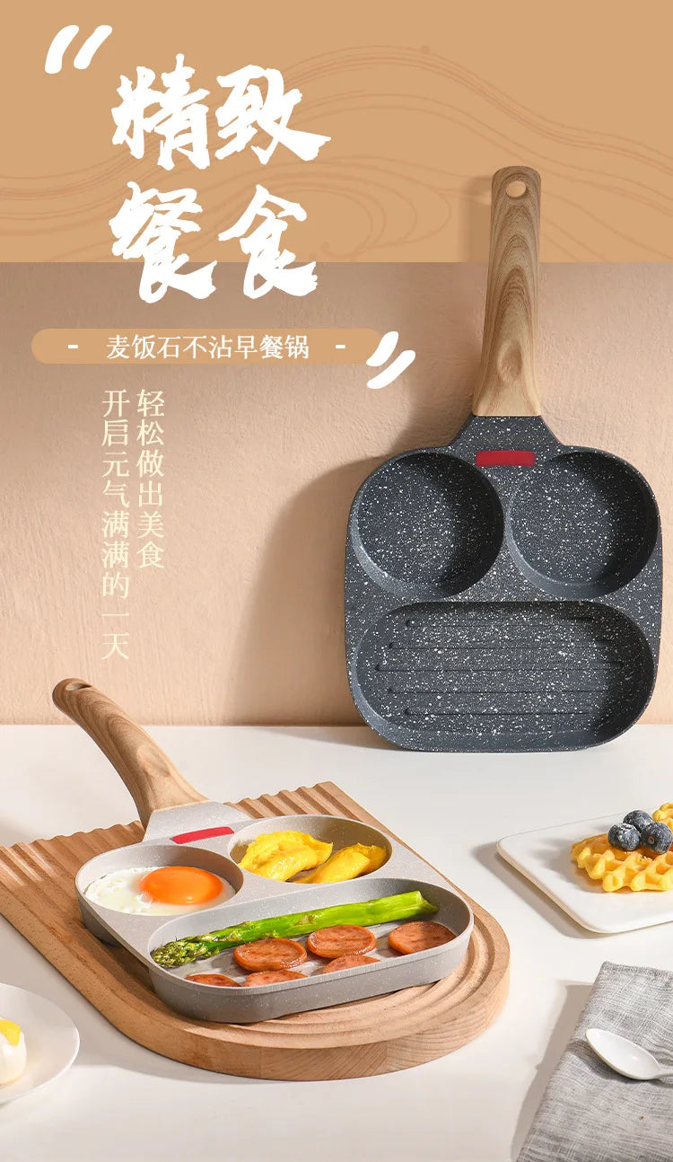 Convenient Omelet Tool Three-in-One Egg Frying Pan Non-Stick Breakfast Pot Flat Egg Hamburger Pan Household Steak Frying Pan