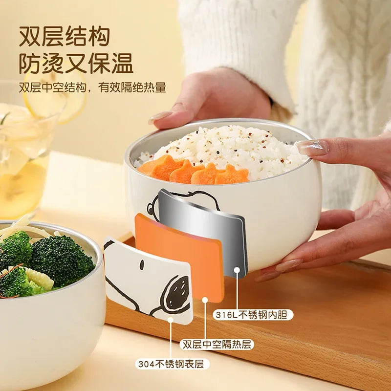 Snoopy Rice Bowl 316 Stainless Steel Household 2024 New High-Looking Personalized Cute Children's Bowl Kids Gift