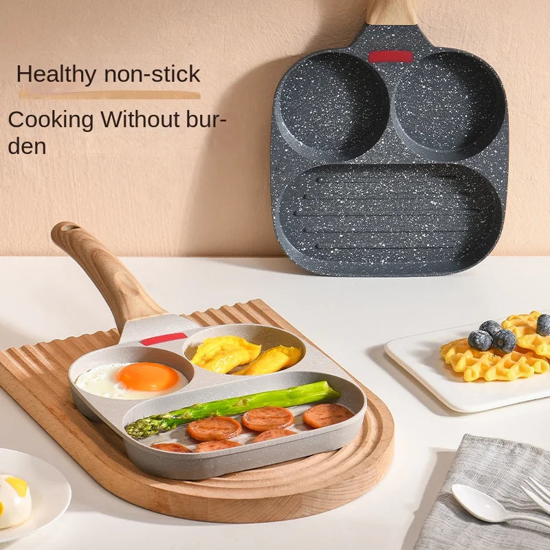 Convenient Omelet Tool Three-in-One Egg Frying Pan Non-Stick Breakfast Pot Flat Egg Hamburger Pan Household Steak Frying Pan