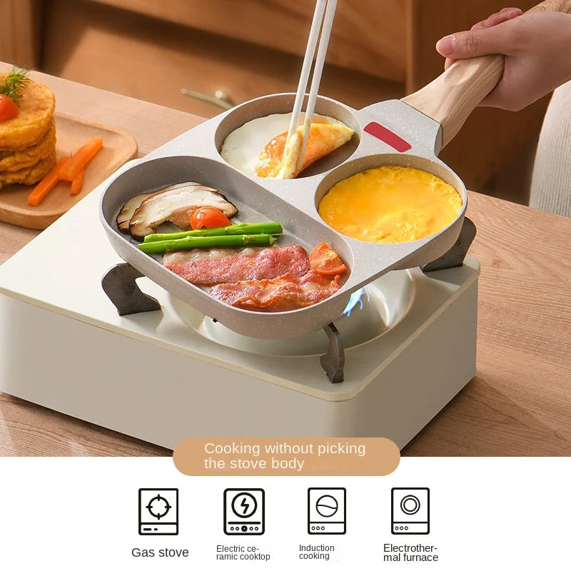 Convenient Omelet Tool Three-in-One Egg Frying Pan Non-Stick Breakfast Pot Flat Egg Hamburger Pan Household Steak Frying Pan