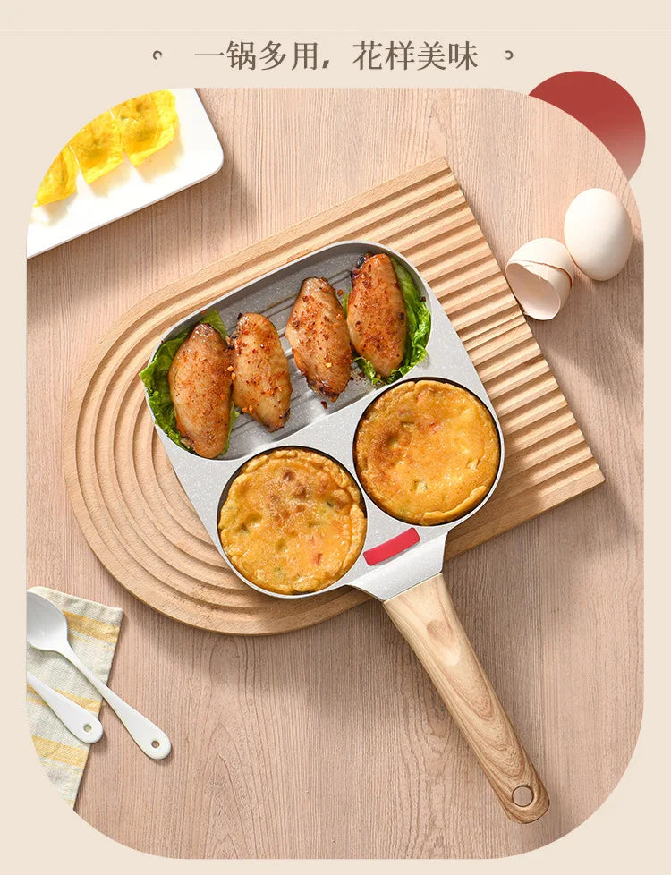 Convenient Omelet Tool Three-in-One Egg Frying Pan Non-Stick Breakfast Pot Flat Egg Hamburger Pan Household Steak Frying Pan