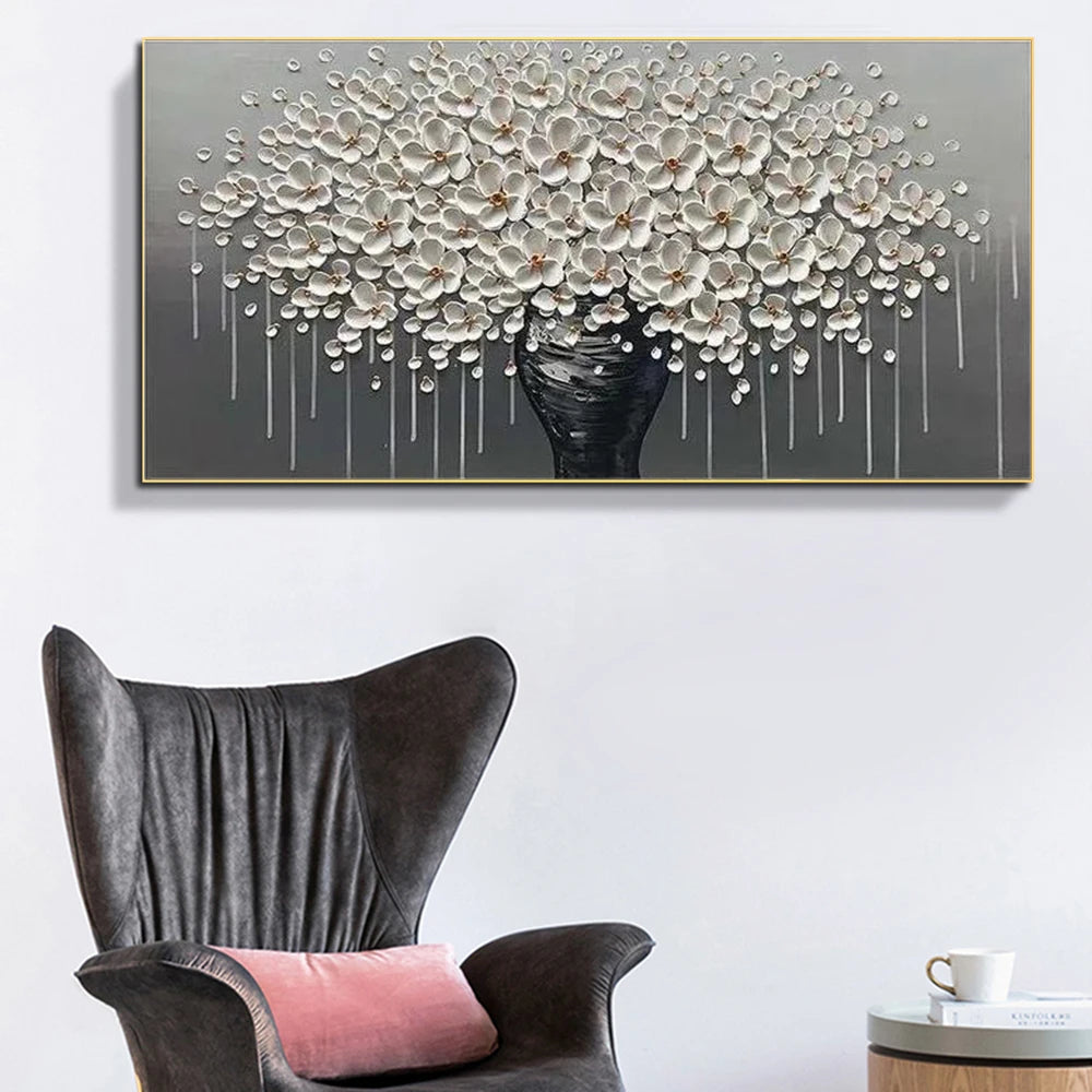 Modern Abstract White Flowers Vase Canvas Painting Posters Prints Texture Wall Art Picture for Living Room Home Decor Gift