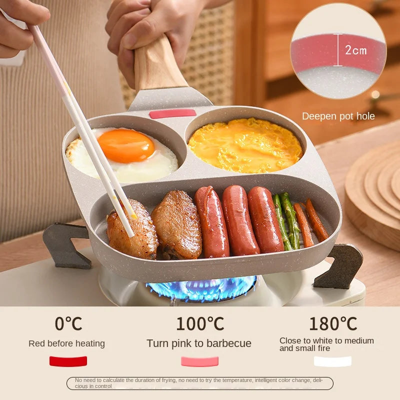 Convenient Omelet Tool Three-in-One Egg Frying Pan Non-Stick Breakfast Pot Flat Egg Hamburger Pan Household Steak Frying Pan
