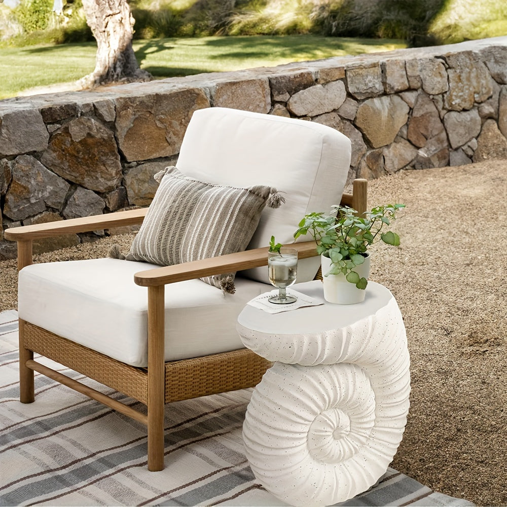 Chic White Conch Pedestal Table - Versatile Outdoor Garden Stand For Plants, Coffee & Patio Decor Outdoor Patio Furniture Outdoor Garden Decor