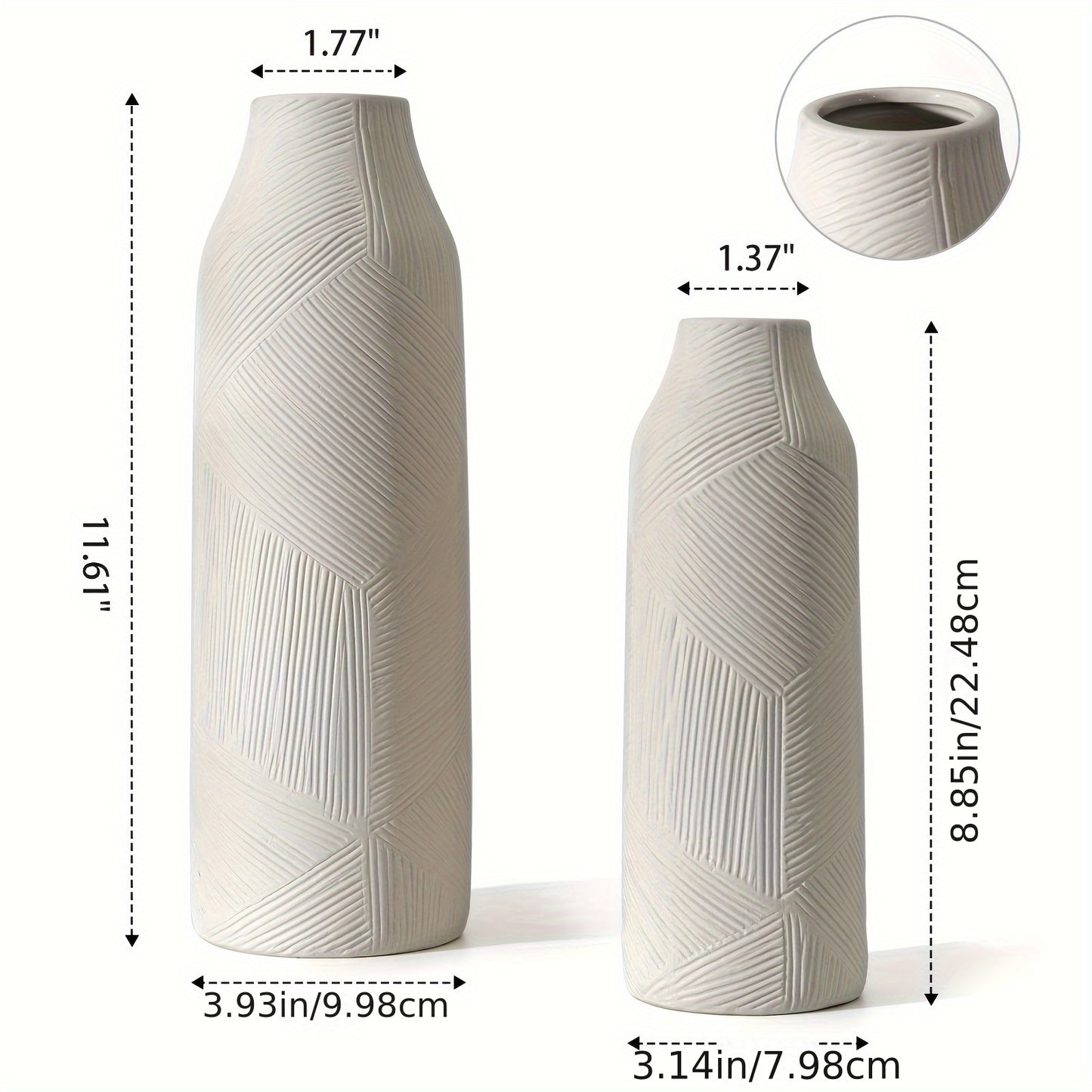 Set Of 2 White Ceramic Vases, Pampas Grass Decorative White Vase, Home Living Room Table Farmhouse Office Decoration (White)