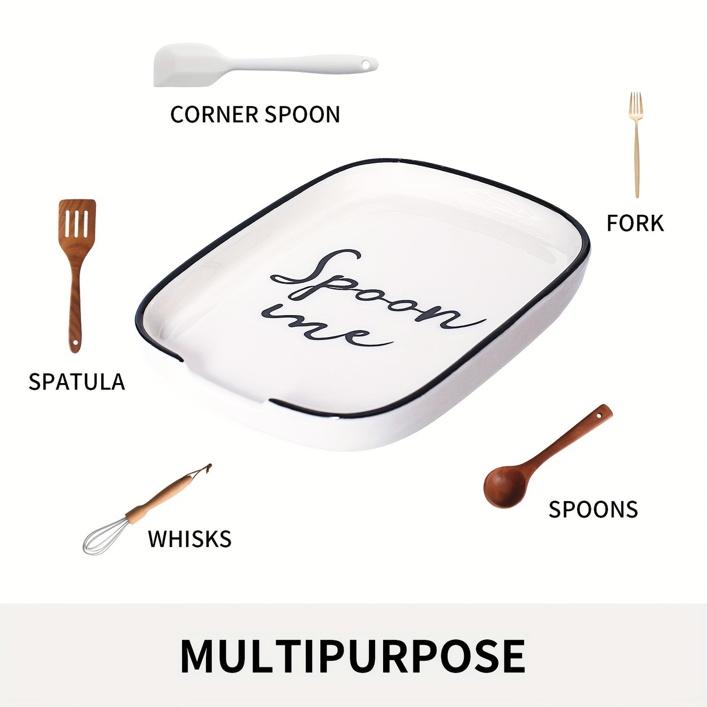 Large White Ceramic Spoon Rest - Multi-Utensil Holder for Stove Safety & Kitchen Counter Decor