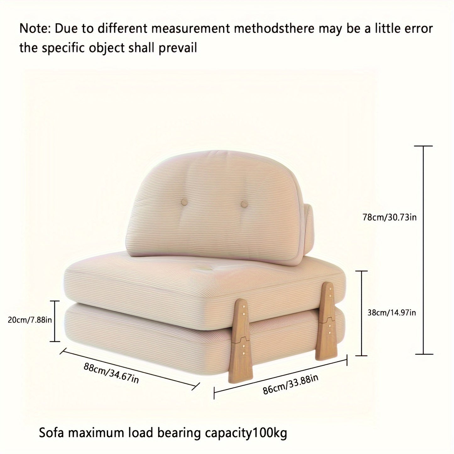Convertible Folding Sofa Bed, Multifunctional Foldable Floor Couch with Wood-Based Panel and Cotton, Hardwood Frame, Space-Saving Design for Living Room, Bedroom, Outdoor Use - 1pc