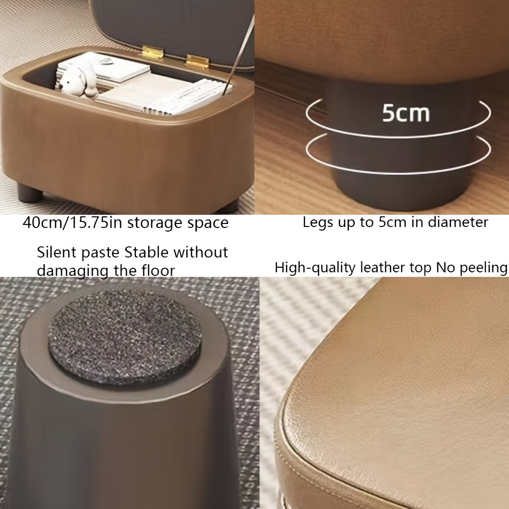 1pc Sofa Storage Stool - Plush Upholstered Compact Stool with Ample Storage, Shoe Changing Station, and Stackable Design - Ideal for Modern Minimalist Living Room, Wooden Construction, and Household Use