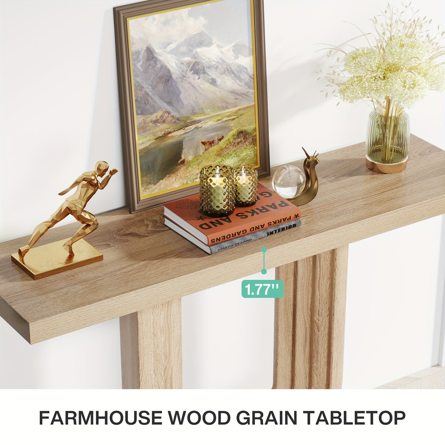 LITTLE TREE Farmhouse Entryway Table, 39" Narrow Console Table with Geometric Base, Wood Skinny Sofa Table Behind Couch with Storage for Living Room, Hallway, Foyer, Entrance