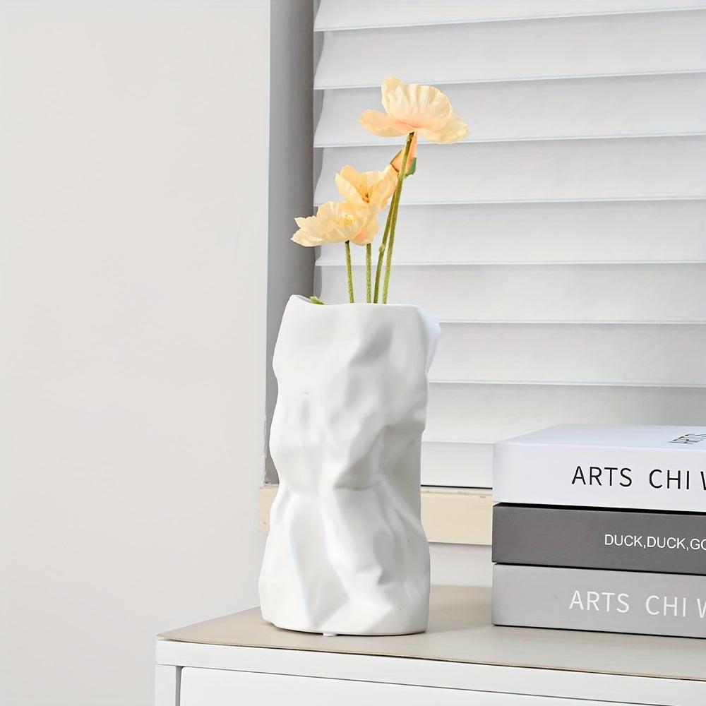 1pc, White Ceramic Flower Vase For Home Decor Vase For Flowers, Modern Art Texture Vase For Decor Centerpieces Entryway Shelf Living Room Table Decor