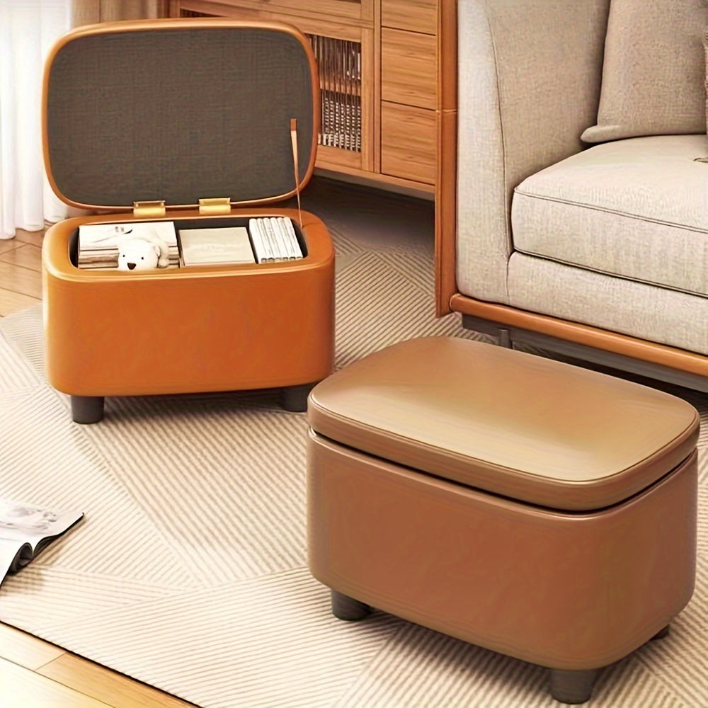 1pc Sofa Storage Stool - Plush Upholstered Compact Stool with Ample Storage, Shoe Changing Station, and Stackable Design - Ideal for Modern Minimalist Living Room, Wooden Construction, and Household Use