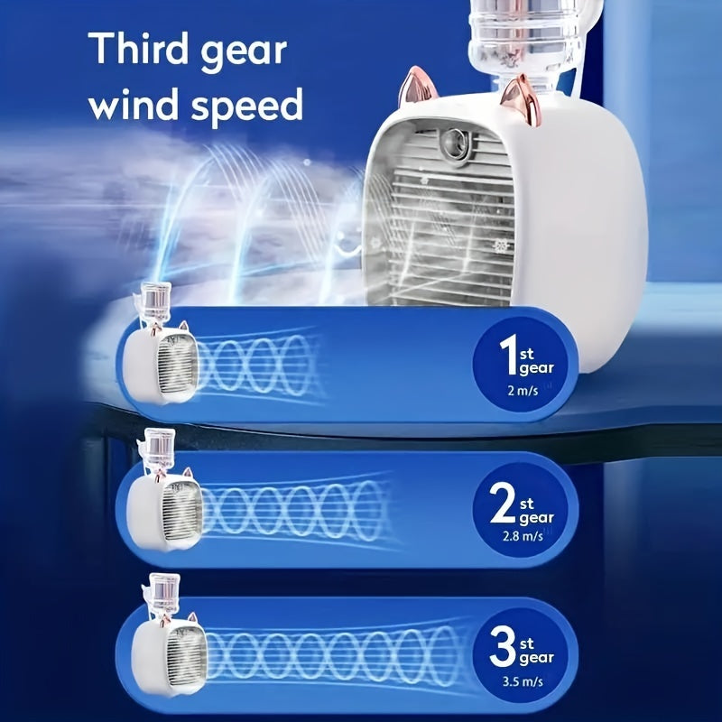 1pc, USB Charging Mini Air Conditioning Fan Electric Fan Desktop Spray 1200mAh Three Gear Air Conditioning Water-cooling Fan USB Type-C Charging Spray Humidifier Fan Family Birthday Gift For Friends