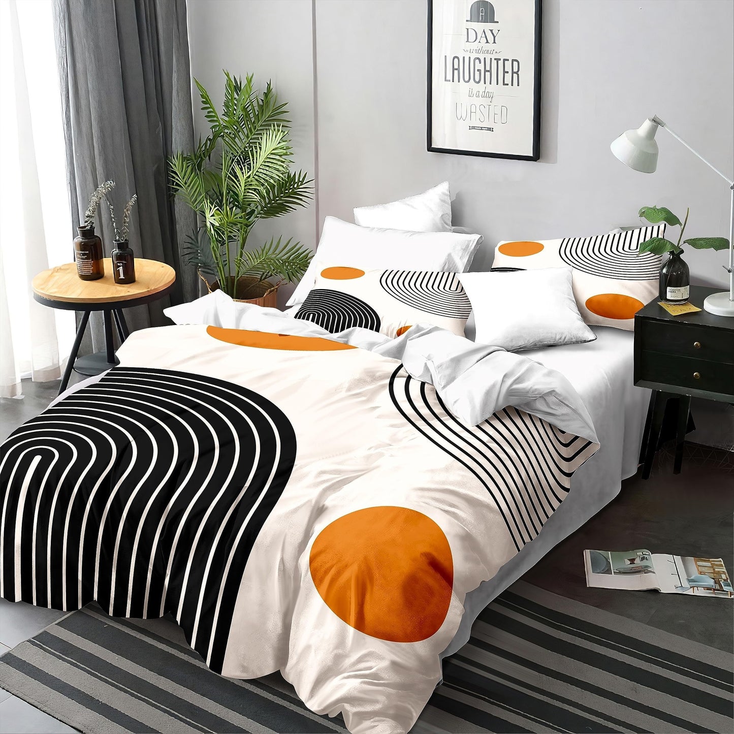 3pcs Mid Century Modern Duvet Cover Set Abstract Geometric Balance Shapes Rainbow Sun Circles Boho Duvet Cover Soft Bedding Sets Include 1 Duvet Cover 2 Pillowcases No Filler