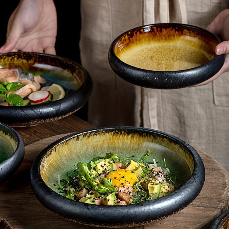 1pc Creative Kiln Ice Split Glaze Ceramic Plate, Japanese Sushi Sashimi Plate Dish, Salad Plate, Dessert Plate, For Home Kitchen Sushi Shop Restaurant, Tableware Accessories, Kitchen Supplies