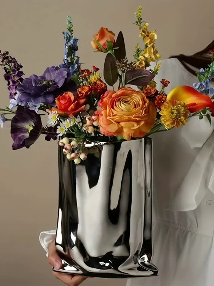 1pc, Exquisite Handcrafted Ceramic Flower Vase - Tall & Modern Design, Elevates Home Decor, Perfect for Living Room, Office, Dining Table, and Celebrations