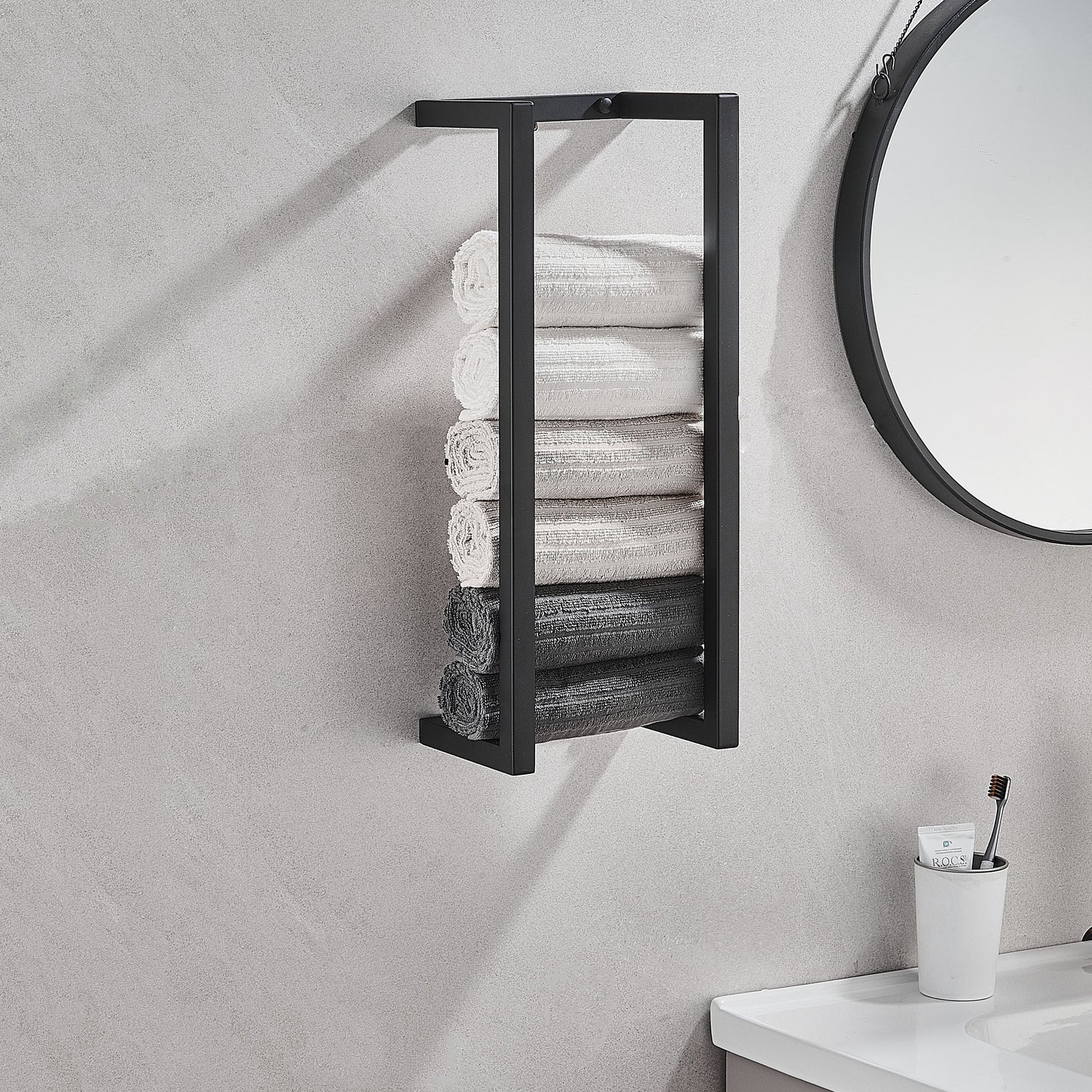 1pc Elegant Black Stainless Steel Toilet Paper Holder - Sleek, Space-Saving Design with Sturdy Bathroom Towel Bar - Multipurpose Towel Rack for Modern Home Bathrooms